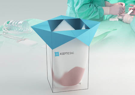 Der "Aseptic Bag" ist ein Entsorgungsgefäß für hochinfektiöse medizinische Abfälle. Die besondere Falttechnik, bei der die Außenflächen zweimal nach innen gefaltet werden, garantiert dabei einen sterilen Verschluss.
