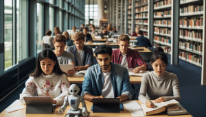 Student:innen in der Bibliothek.